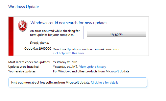 How to solve Windows Update Error Code 0xc1900200